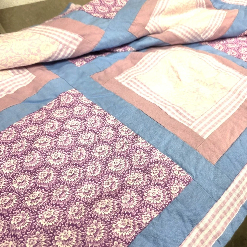 Vtg 80/90s Handmade Patchwork Quilt 80x80 Full Queen Country Cottagecore Floral